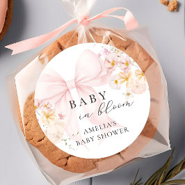 Baby In Bloom Roze Strik Baby Shower Sticker