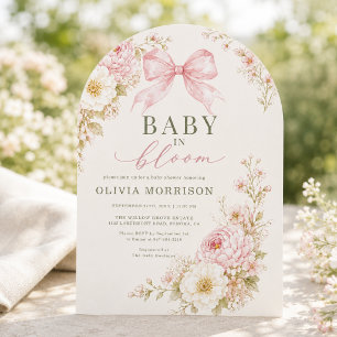 Baby in Bloom Roze Strik Baby Shower Uitnodiging