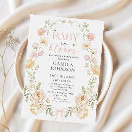 Baby in Bloom Roze Strik Baby Shower Uitnodiging