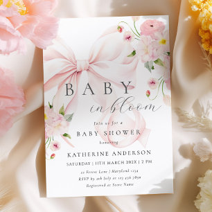 Baby In Bloom Roze Strik Baby Shower Uitnodiging