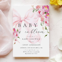 Baby In Bloom Roze Strik Baby Shower Uitnodiging