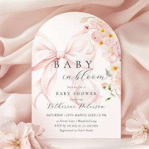 Baby In Bloom Roze Strik Baby Shower Uitnodiging