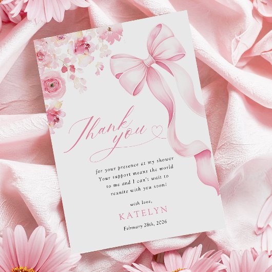 Baby in Bloom Roze Strik Bedankkaart