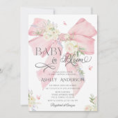 Baby in Bloom Roze strik & Bloemen Baby shower Kaart (Voorkant)