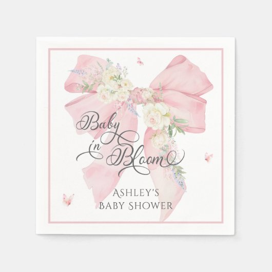 Baby in Bloom Roze strik Bloemen Baby shower Servet (Voorkant)