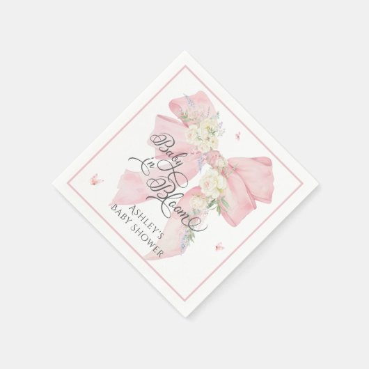 Baby in Bloom Roze strik Bloemen Baby shower Servet (Hoek)