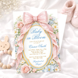 Baby in Bloom Roze Strik Bloemige Baby Shower Kaart