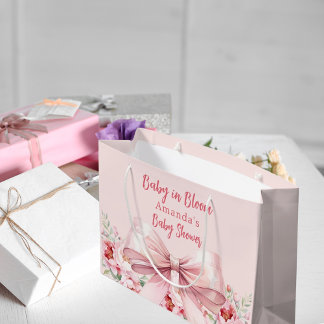 Baby in Bloom roze strik floral Baby shower Groot Cadeauzakje