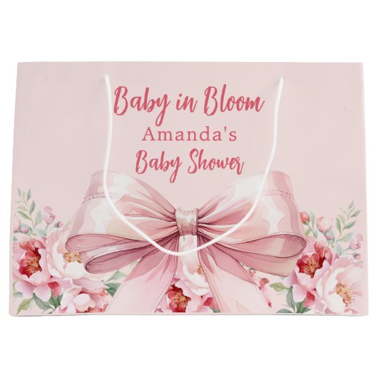 Baby in Bloom roze strik floral Baby shower Groot Cadeauzakje (Voorkant)