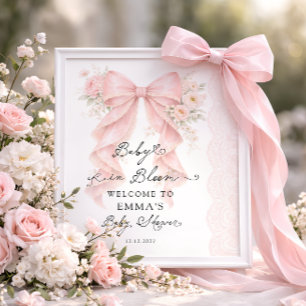 Baby in Bloom Roze Strik Meisje Baby Shower Welkom Poster