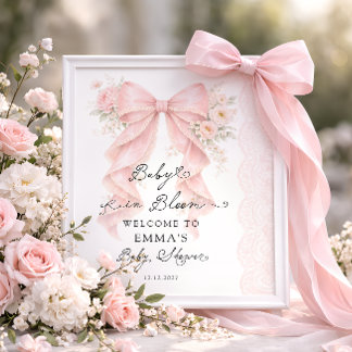 Baby in Bloom Roze Strik Meisje Baby Shower Welkom Poster