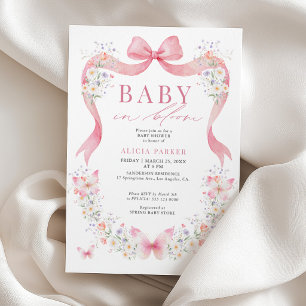 Baby in bloom roze strik wilde bloemen meisje baby kaart