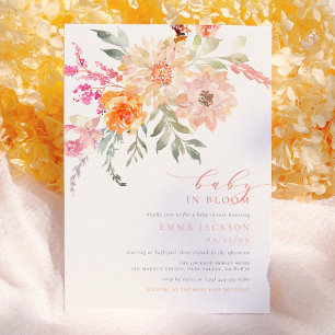 Baby In Bloom   Roze & Teal Lente Bloemen Baby Sho Kaart