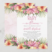 Baby in Bloom Roze Tropische Bloemige Baby Shower  Kaart (Voorkant / Achterkant)