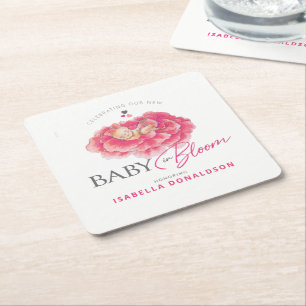Baby in Bloom roze waterverf baby shower whim Kartonnen Onderzetters