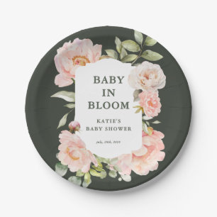 Baby in Bloom Roze Waterverf Bloemen Baby shower Papieren Bordje