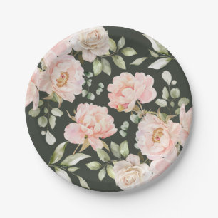 Baby in Bloom Roze Waterverf Bloemen Baby shower Papieren Bordje