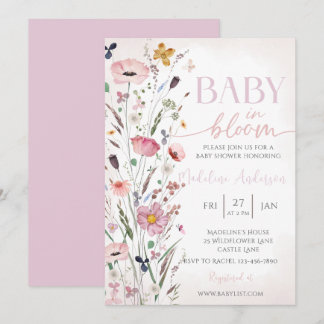 Baby in Bloom Roze Wilde Bloem Baby Shower Kaart