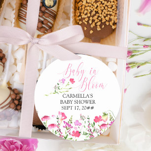 Baby in Bloom Roze Wilde Bloem Baby Shower Ronde Sticker