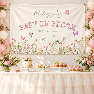 Baby in Bloom Roze Wilde Bloem Vlinder Bruiloftsba Spandoek