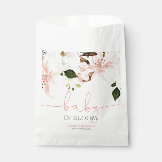 Baby in Bloom roze witte bloemenlelies Bedankzakje (Voorkant)