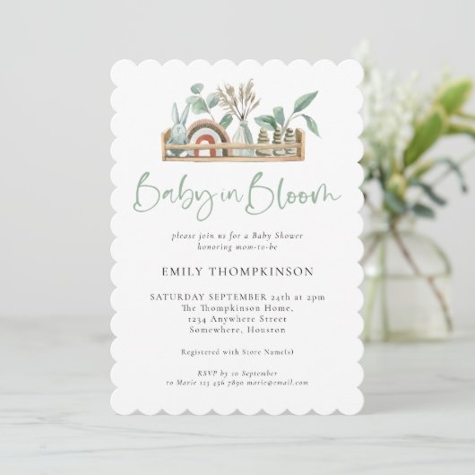 Baby in Bloom Sage Boho Toys Shower Invitation Kaart (Staand voorkant)