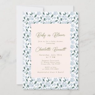 Baby in Bloom Sage & Dusty Blue Floral Baby shower Kaart