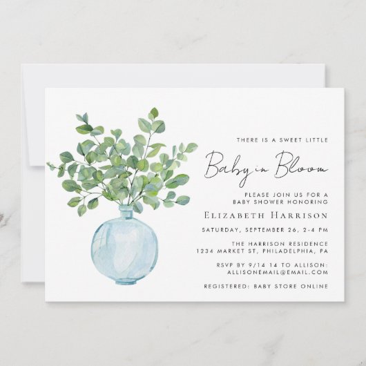 Baby in Bloom Sage Eucalyptus Waterverf Shower Kaart (Voorkant)