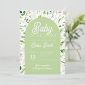 Baby in Bloom Sage Green Baby shower Invitation Kaart (Staand voorkant)