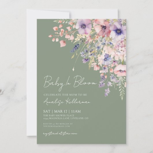 Baby In Bloom Sage Green Baby Shower Kaart (Voorkant)