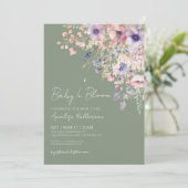Baby In Bloom Sage Green Baby Shower Kaart (Staand voorkant)