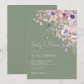 Baby In Bloom Sage Green Baby Shower Kaart (Voorkant / Achterkant)