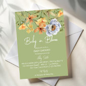 Baby in bloom sage green baby shower  kaart