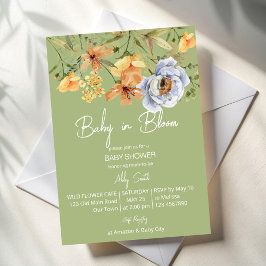Baby in bloom sage green baby shower kaart