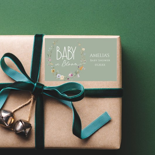 Baby in Bloom Sage Green Botanical Baby shower Rechthoekige Sticker