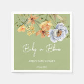 Baby in bloom sage green flowers baby shower servet (Voorkant)