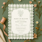 Baby in Bloom Sage Green Gingham Baby Shower Kaart