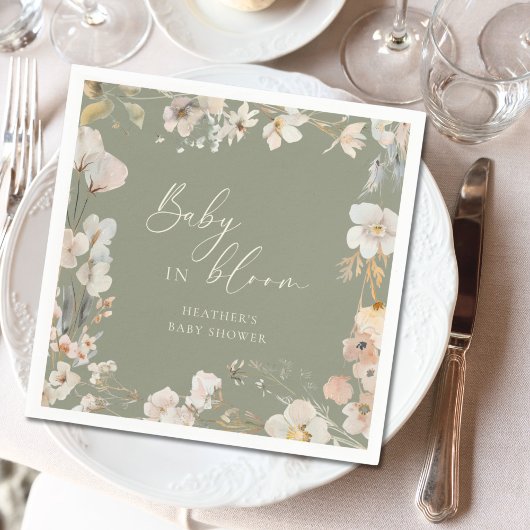 Baby in Bloom Sage Green Wildflower Baby shower Servet