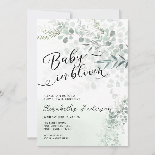 Baby in Bloom Sage Groen Baby shower Kaart (Voorkant)