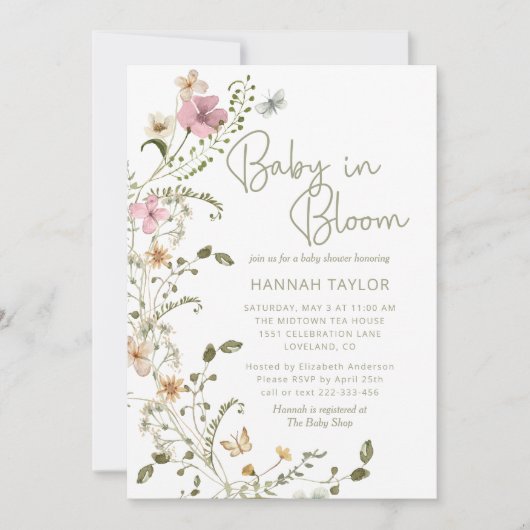 Baby in Bloom Sage Groen Bloemen Meisje Baby showe Kaart (Voorkant)