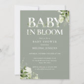 Baby In Bloom Sage Groene All In One Baby Shower Kaart (Voorkant)