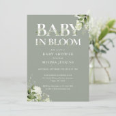 Baby In Bloom Sage Groene All In One Baby Shower Kaart (Staand voorkant)