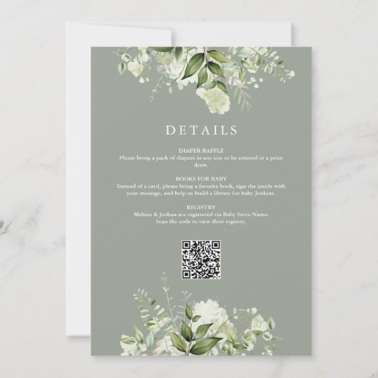 Baby In Bloom Sage Groene All In One Baby Shower Kaart (Achterkant)