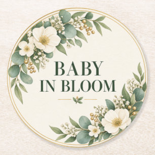 Baby in Bloom Sage Groene Botanische Ronde Kartonnen Onderzetter