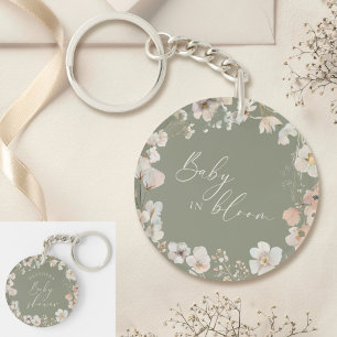 Baby In Bloom Saliegroen Wilde Bloem Baby Shower Sleutelhanger