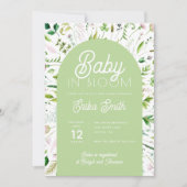 Baby in Bloom Saliegroene babyshower uitnodiging (Voorkant)