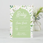 Baby in Bloom Saliegroene babyshower uitnodiging (Staand voorkant)