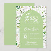 Baby in Bloom Saliegroene babyshower uitnodiging (Voorkant / Achterkant)