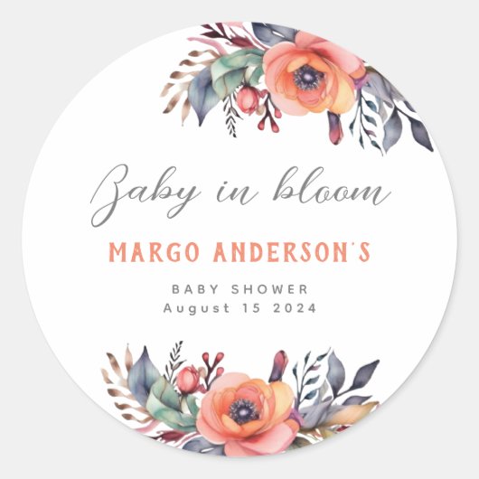 Baby in Bloom Schattigee Perzik Tuin Rustiek Ronde Sticker (Voorkant)