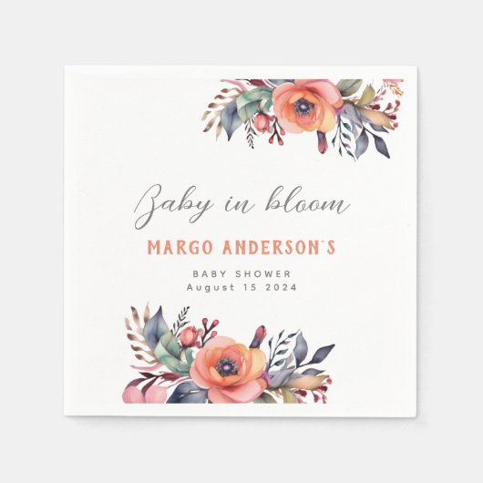 Baby in Bloom Schattigee Perzik Tuin Rustiek Servet (Voorkant)